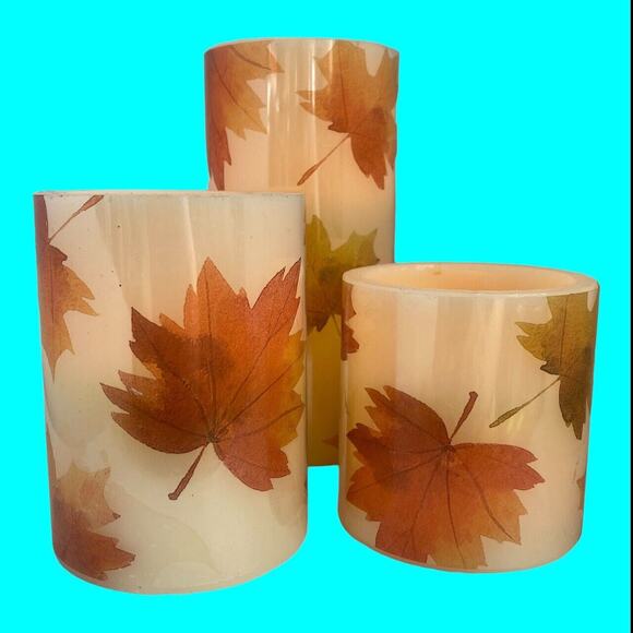 Flameless LED Candles Set Of 3 Maple Leaf Decor Tested 3 AAA Batteries - Picture 4 of 12